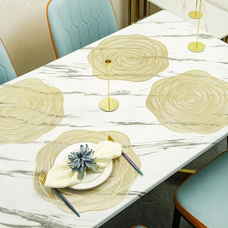 Luxuoso Rose Design PVC Placemat, Esteira De Mesa À Prova D' Água, Forma Irregular Criativa, Decoração De Casa, Acessório De Jantar Confiável