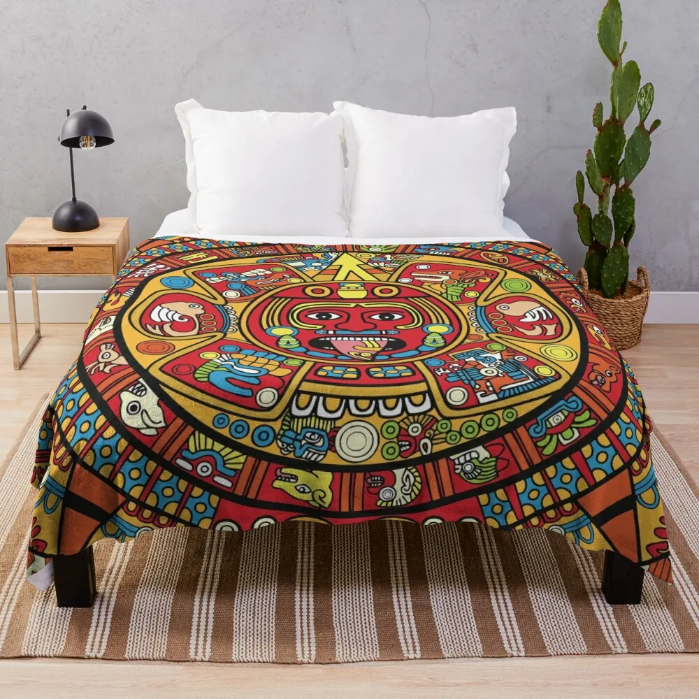 Colorful Mayan Calendar Throw Blanket Shaggy Soft Big Blankets