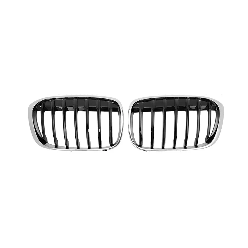 Chrome Car Front Kidney Bumper Grille Racing Grills Grilles For BMW X1 F48 F49 16-19 Silver Frame Black Core Grill Auto ABS