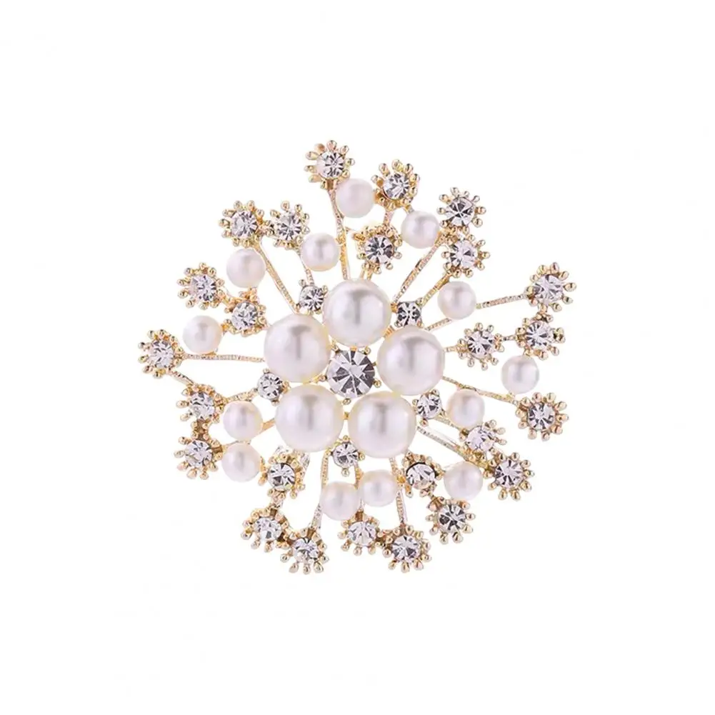 Faux Pearl Pin Elegant Snowflake Rhinestone Brooch with Faux Pearl Decor for Women Anti-slip Wear-resistant Suit Coat Pin Collar