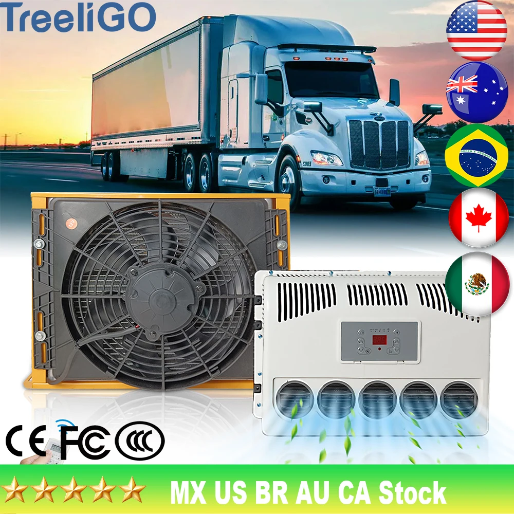 Treeligo 12V Electric Parking Air Conditioner for Car Truck Caravan RV Tractors Motorhome Camper Van Split Air Conditioning Syst