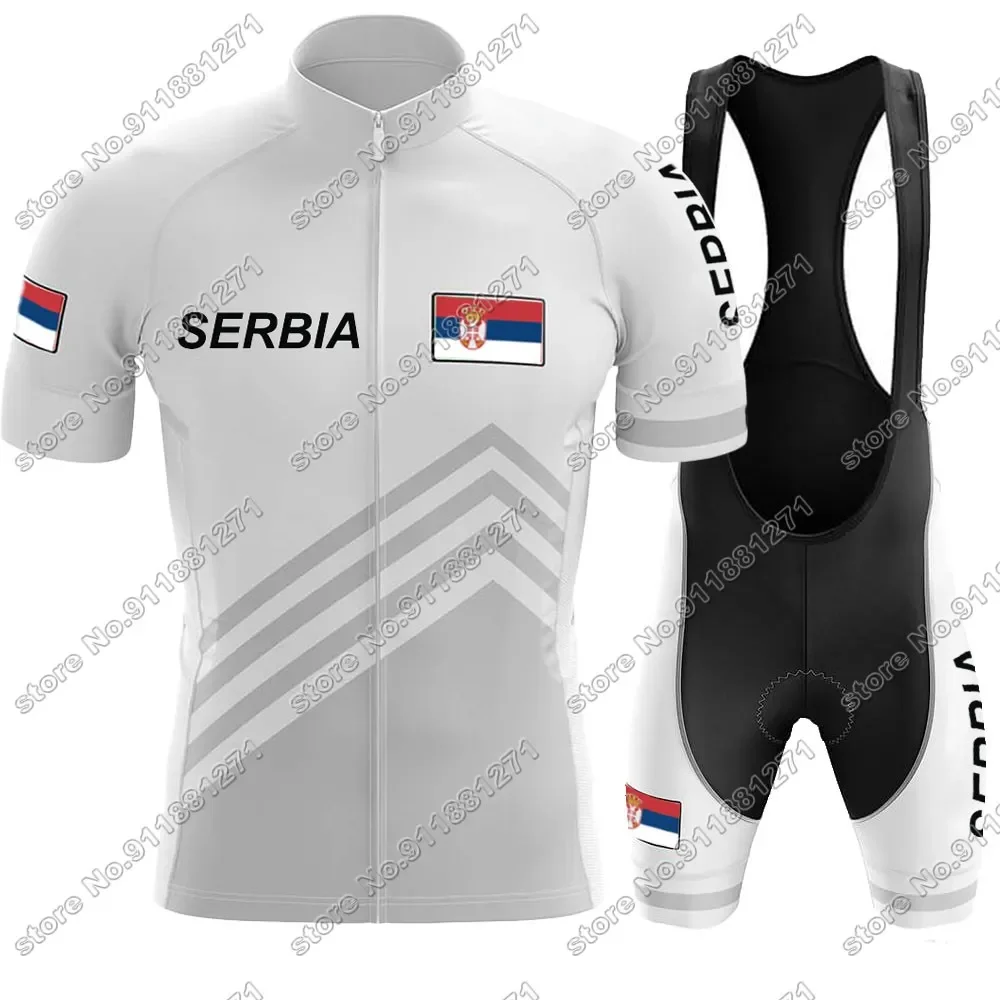 Serbia Cycling Jersey 2024 Set Summer White Ntaional Team Clothing Men Road Bike Shirts Suit Bicycle Bib Shorts MTB Ropa Maillot