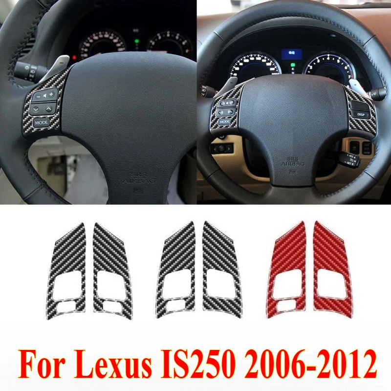 

2PCS For Lexus IS250 2006-2012 Car Black Carbon Fiber Steering Wheel Button Cover Trim Interior Sticker Decor Accessories