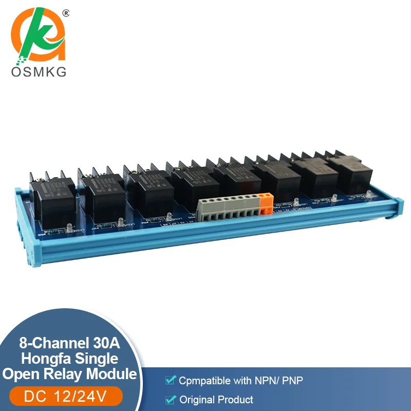 8 Channel High Power 30A DC24V Hongfa Relay Module Electromagnetic Relay Single Open for Industry Control