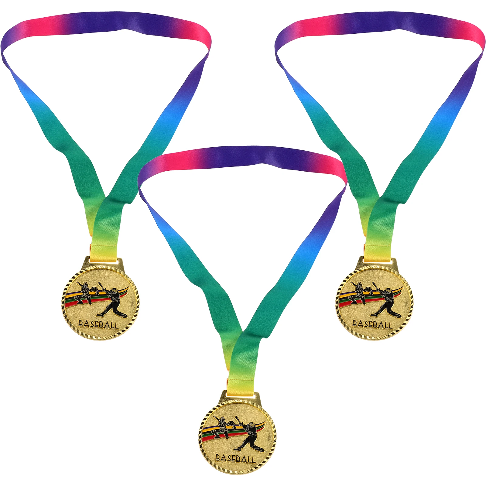 

3pcs Gold Baseball Medals Sports Trophy Metal Award Medals For Kids Adults Competition Party Favor Decoration Durable Ribbon
