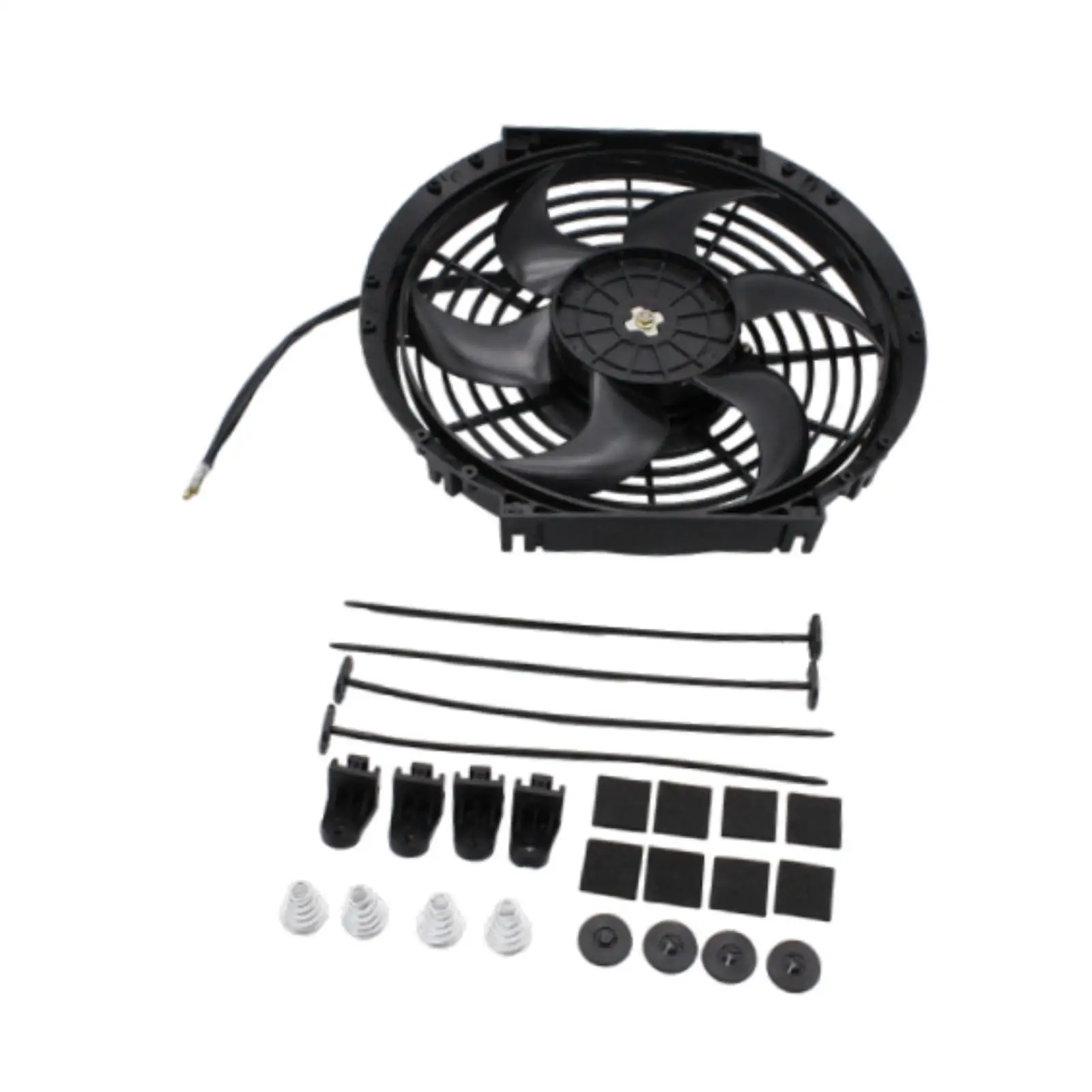 Radiator Fan Black with Mounting Kit Accessories Repair Parts 12V 10 inch