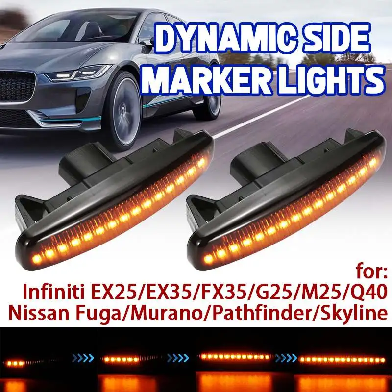 Pair LED Flowing Side Marker Light Turn Signal Light For Infiniti EX25 EX35 EX37 FX35 FX37 G25 G35 Q40 Q60 Q70 QX50 QX70 M25 M37