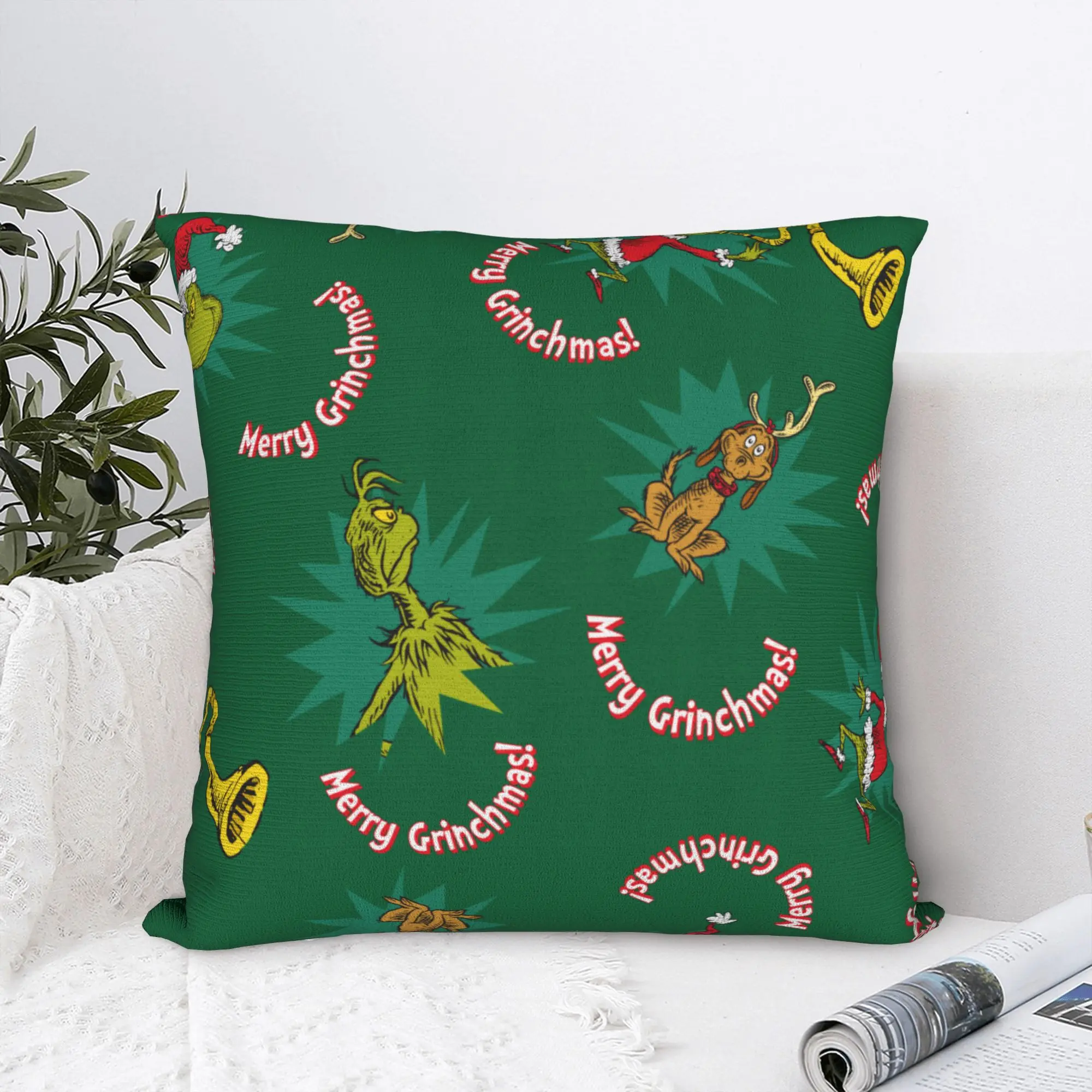 The Green Merry Christmas Xmas Cartoon Square Pillow Case Dr. Seuss Cushion Cover Decorative Pillowcase for Home 18