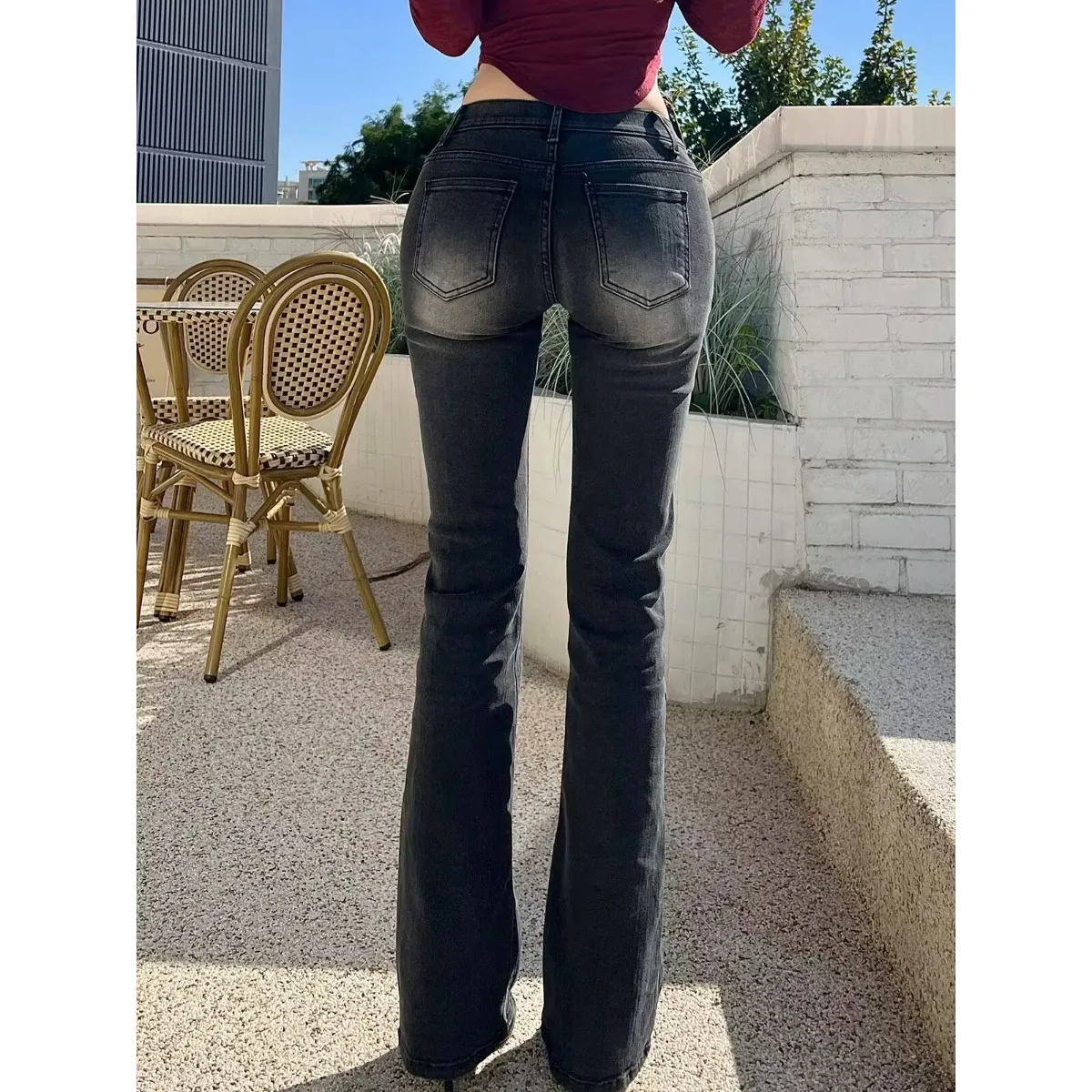 

Low Waist Flared Jeans Slimming Legs Plump Hips Bla ey Cotton Stretch Denim Pants Women's Faion Spring 2025