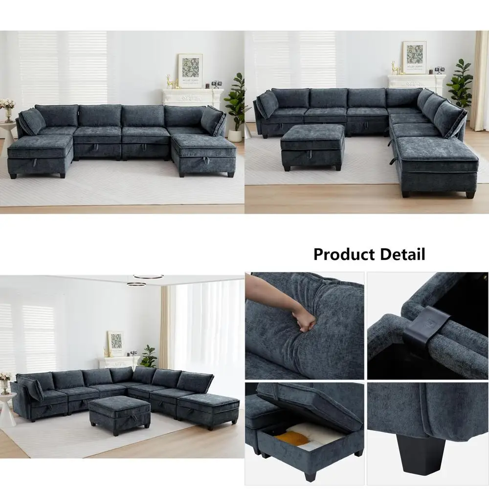 

Большой модульный диван-трансформер, L-образный диван с местом для хранения, 8-местный диван с оттоманками и разворотным шезлонгом