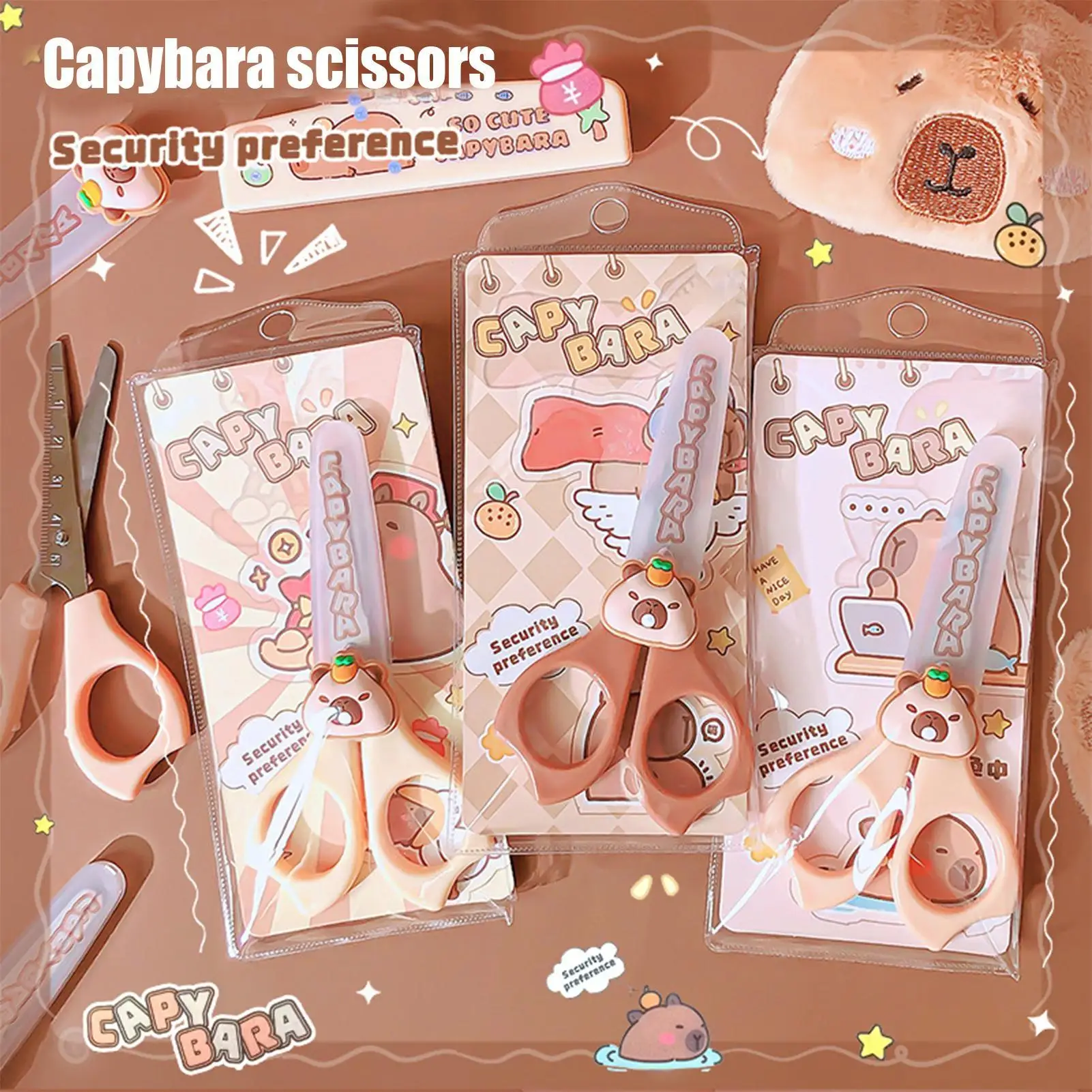 Capybara safety scissors Capybara Cartoon Rounded Tip Scissors stainless steel small scissors Convenient Paper Cutting Tools