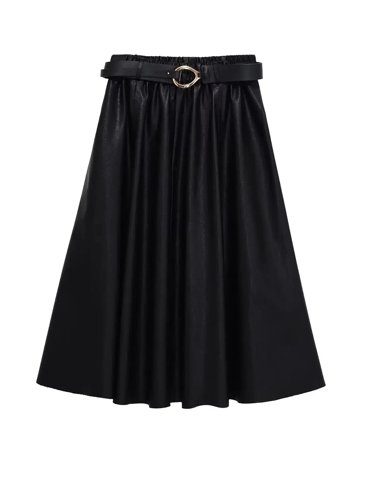 2026 Vintage PU Leather Women's Long Skirts Autumn Elegant Office Lady A-Line High Waist Black Casual Skirts Female Brand Skirt