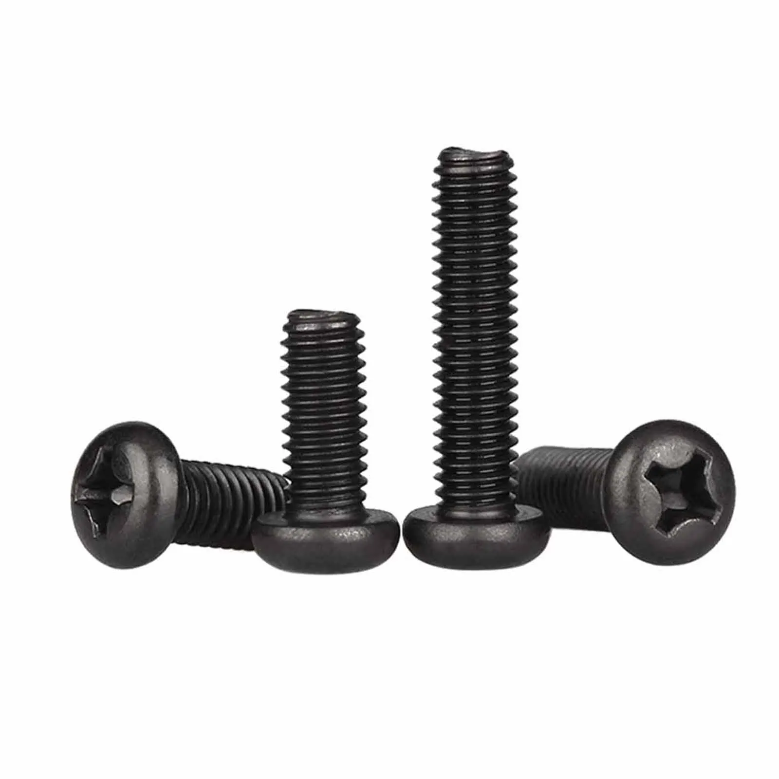 2/50Pcs M1 M1.2 M1.4 M1.6 M2 M2.5 M3 M4 M5 M6 M8 M10 GB818 Black 304 Stainless Steel Phillips Cross Pan Round Head Screw Bolt