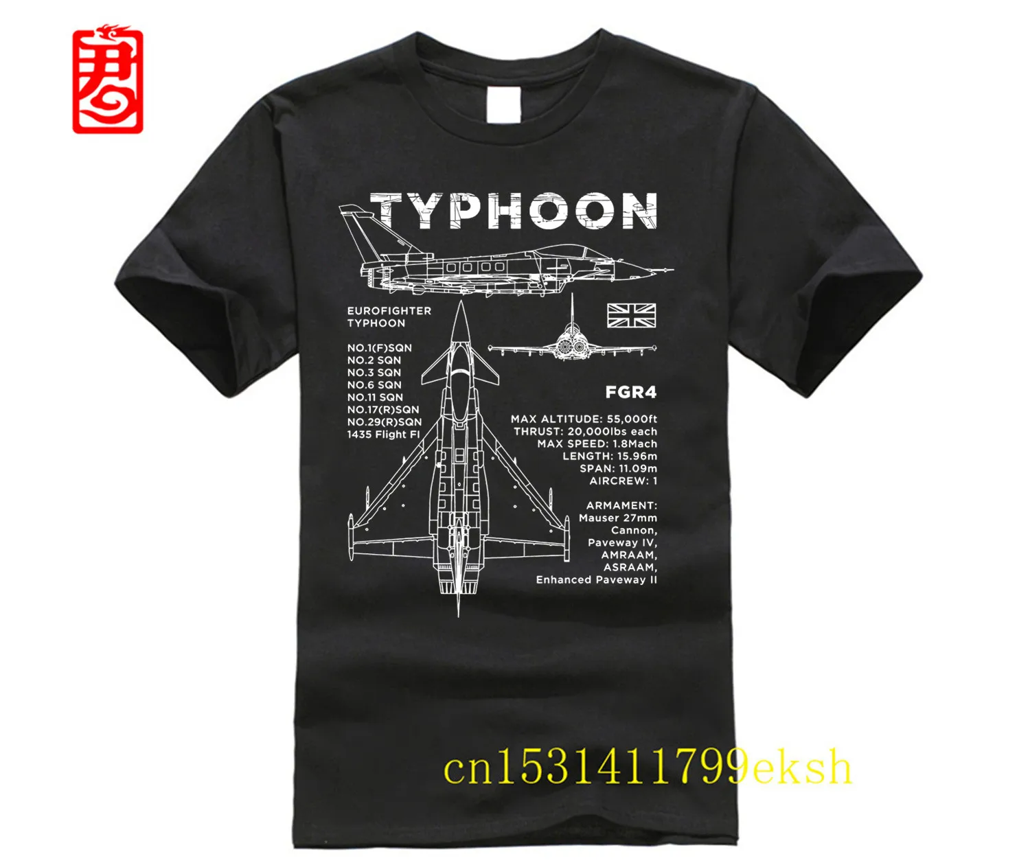 100% Cotton Brand New T-Shirts Eurofighter Typhoon Blueprint T-Shirt - Aircraft RAF FGR4 Plane Design Mens Top Print T Shirt Men