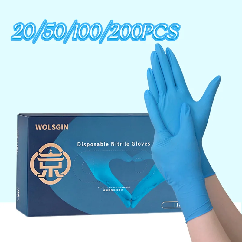 Pack of 20/50/100/200 Disposable Pure Nitrile Gloves, Blue Household Gloves, Durable, Suitable for Everyday Cleaning and Handlin