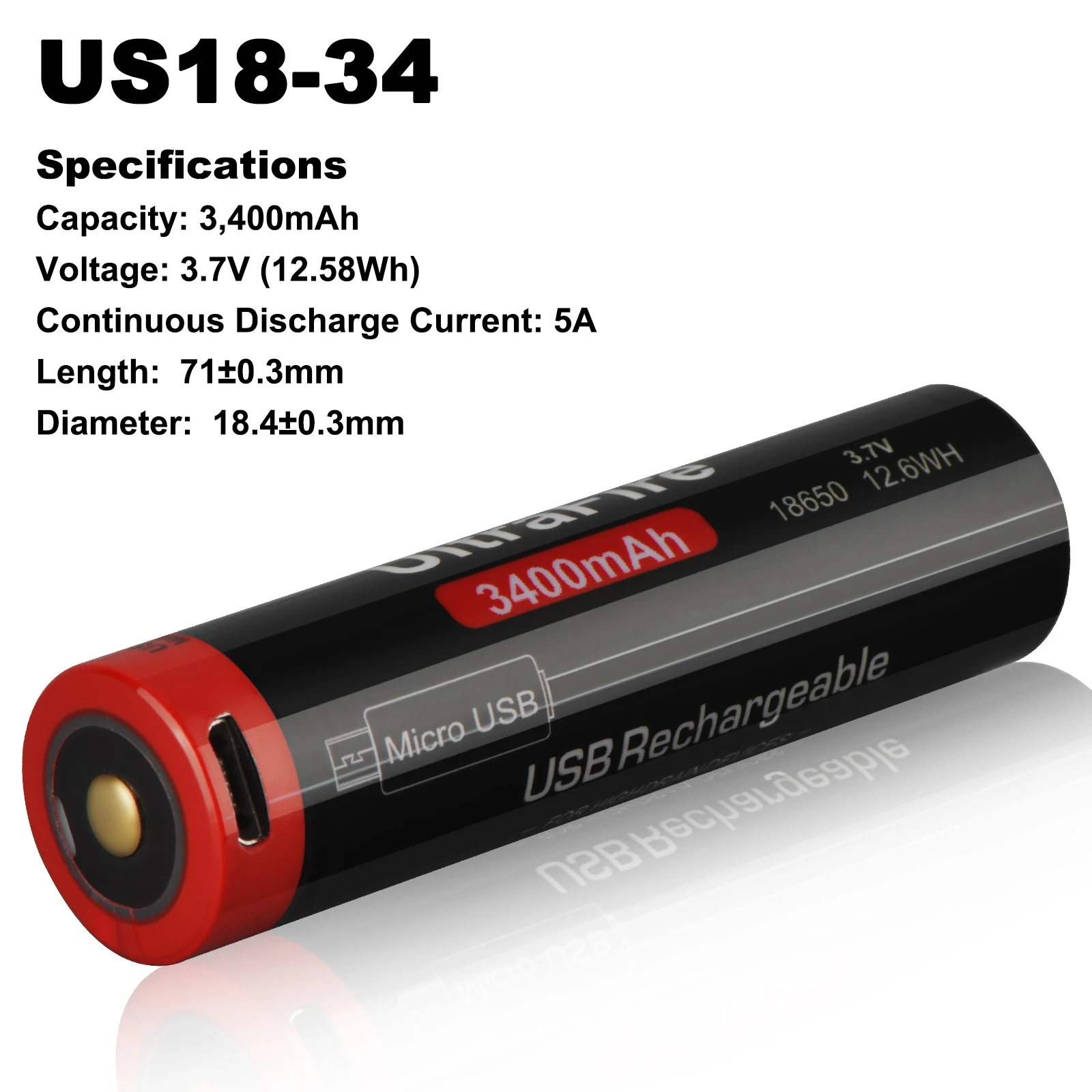 UltraFire 100% oryginalna bateria 3.7V 18650 3400mAh litowo-jonowe akumulatory USB do latarki zabawki z PCB