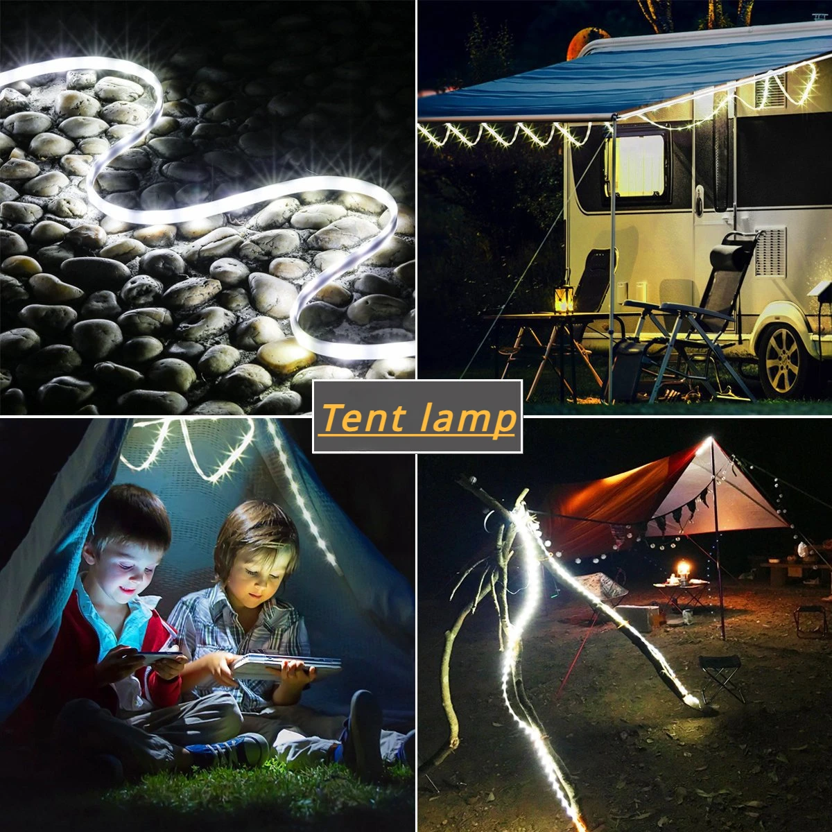 Barre lumineuse LED étanche pour tente, lampe lanterne portable, ruban néon flexible, USB, blanc chaud, anti-infiltration, camping en plein air