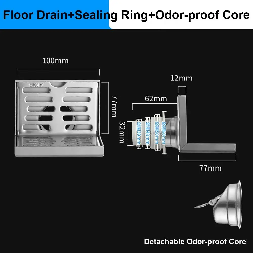 

for 50 Pipe Corner Floor Drain 304 Stainless Steel L Shape Side Drainage Wear Resistant Thickened Wall Drain Balcony