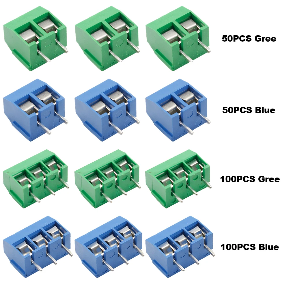 50/100 Pcs KF301 2P/3P Screw PCB Terminal Block Connector 5mm Pitch PCB Mount Screw Terminal Block Connector Straight Pin