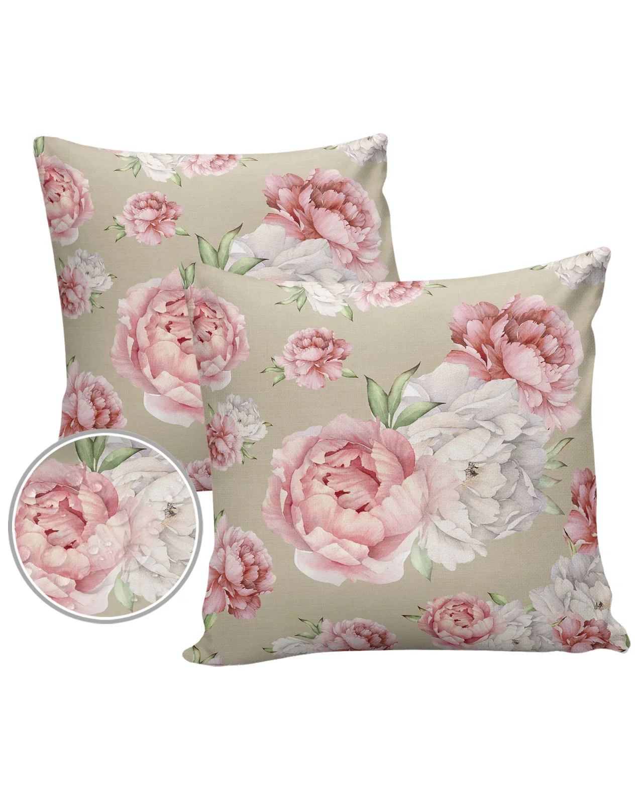 2/4PCS Outdoor Garden Chair Waterproof Cushion Cover Vintage Pink Flowers Peony Home Decor 40/45/50/60/66cm Pillow Case