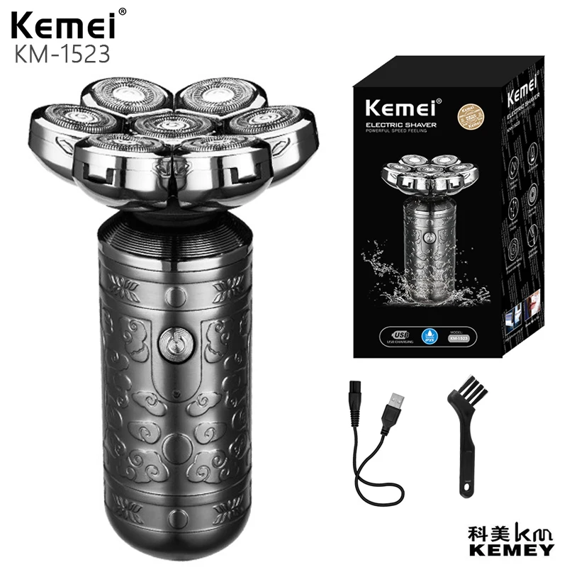 

Kemei KM-1523 Portable Mini 7 Blades Alloy Body Full Body Washable 4D Veneer Floating Razor Bald Shaving Machine Metal Shell