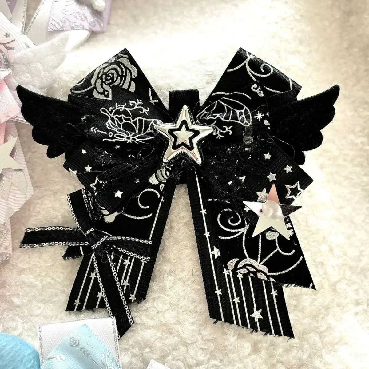 

Pure Handmade Lolita Bowtie Anime Support Stick Angel Wings Bowkont High End Rhinestone Brooch Shirt Collar Flowers Accessories