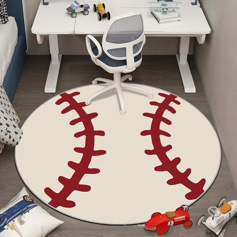 Round Carpet Football Basketball Volleyball Baseball Pattern Rug Bedroom Living Room Non Slip Mat Home Decoration