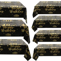 1pc Black And Gold Disposable Tablecloth With 18th 21th 30th 40th 50th 60th 70th Birthday Themed For Party, Gathering Decoration