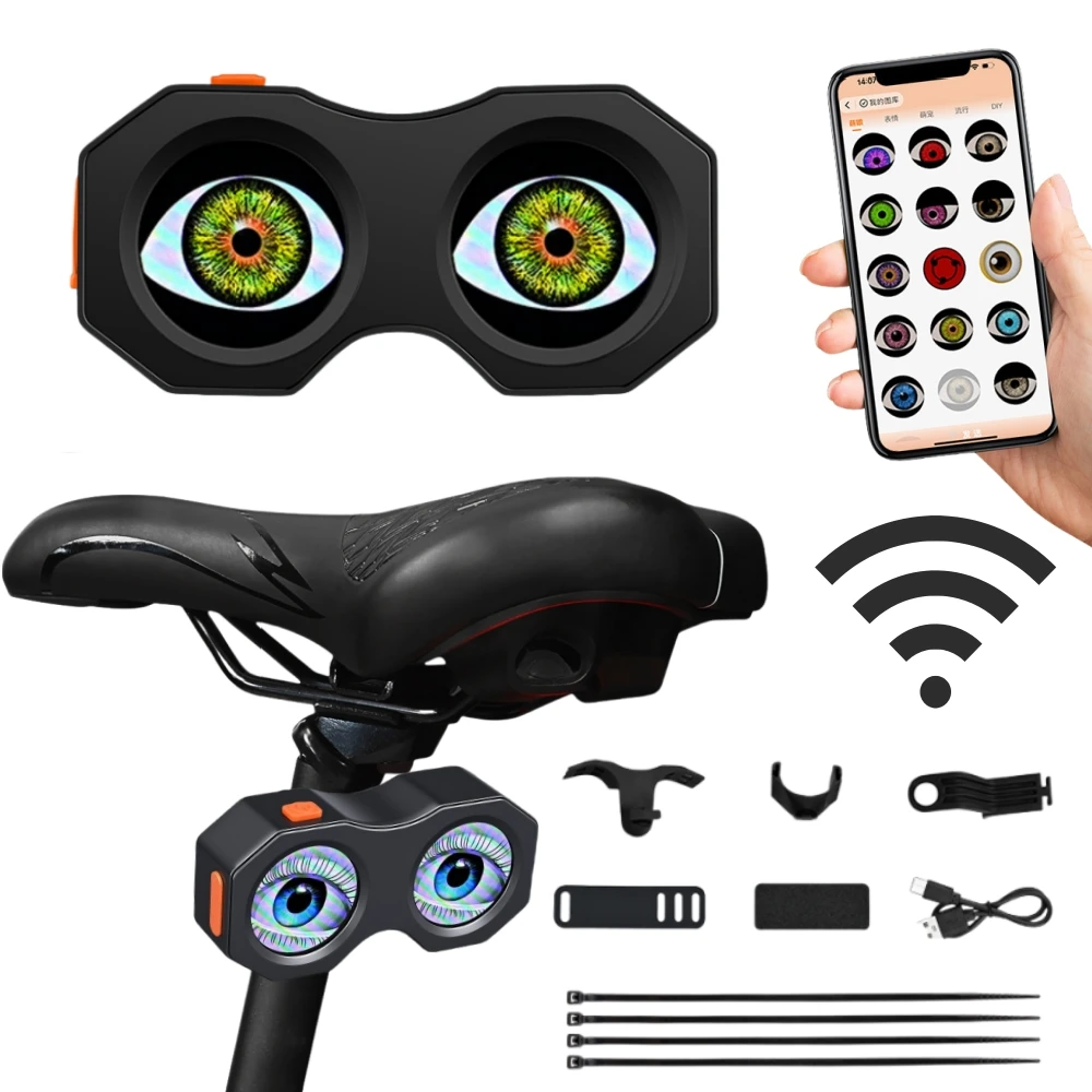 

Bicycle Eyes Tail Light Programmable LED Smart Cat Eyes Motorbike Taillight Rear Stop Motorcycle LED Dynamic Devil Eyes Lamp