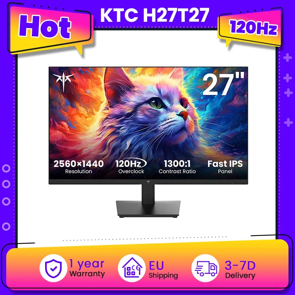 Monitor de oficina KTC H27T27 de 27 pulgadas, 2560×1440, 100Hz con overdrive a 120Hz, resolución 2K QHD, panel IPS, HDR10, luz azul baja, sin parpadeo