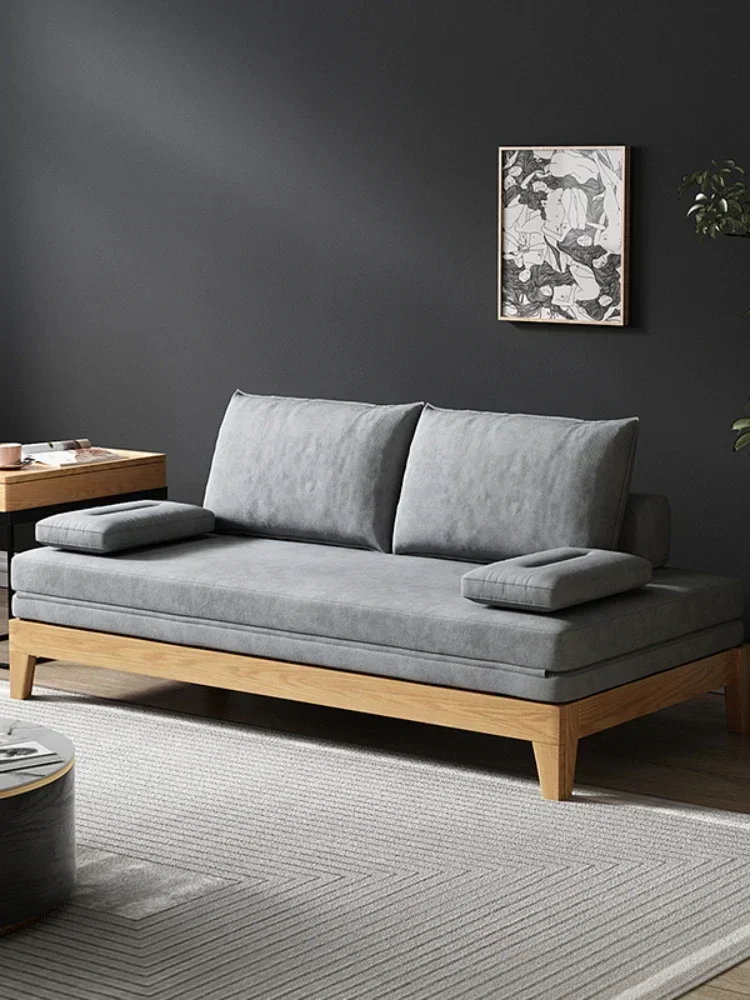 Solid Wood Sofa Bed Small Apartment Dual-Use Multi-Functional Pull Retractable 1.5M Bed