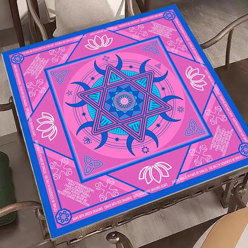 American Mysterious Lotus Mandala Mahjong Table Mat Anti-Slip Noise Reduction for Card Game Table Playing Room Home Decor
