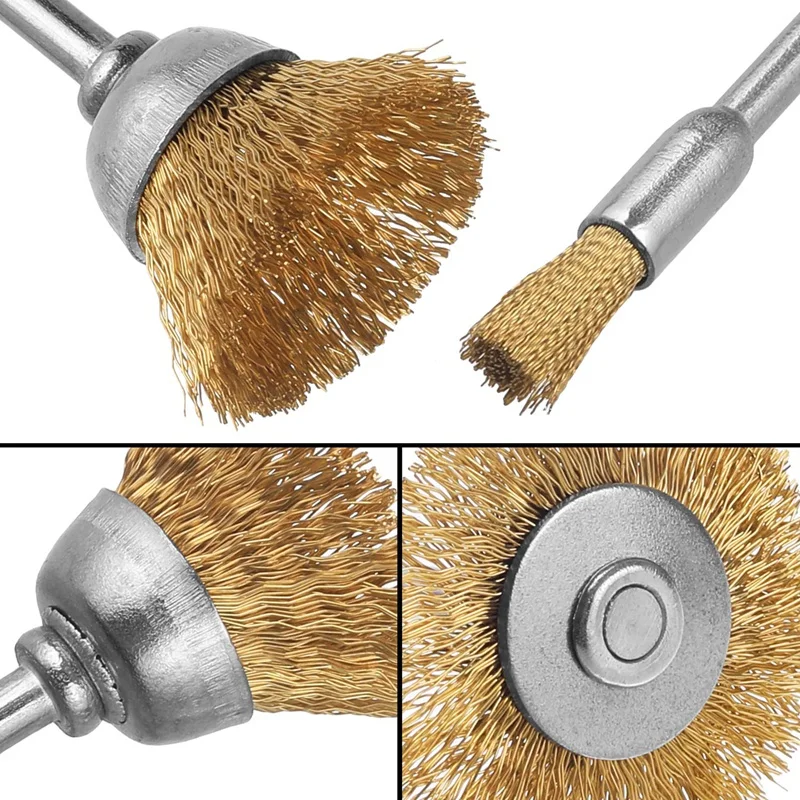 44 Pieces Mini Wire Brush Wheel Cup Brass Steel Wire Brush Set 1/8Inch (3Mm) Shank For Power Dremel Rotary Tools Polishing Buffi