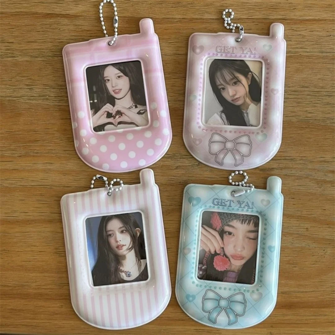 Cartoon Retro Phone Shape 3 Inch Photocard Holder, Acrylic Plastic Polaroid Photo Display Card Case With Hanging Chain