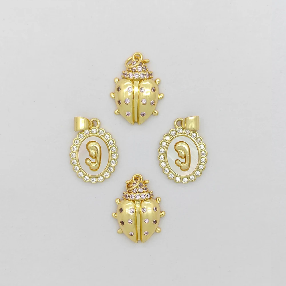 Diy Jewelry Charms for Making Jewelry Accessories Fashion White Zircon Retro Saint Hollow Ladybug Beetle Pendant Earrings Parts