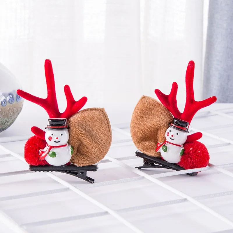 2Pcs/Pair Christmas Antler Hairpin Clip Hccessories Children Cute Clip Net Red Cartoon Elk Hair Card On The Gift Wholesale