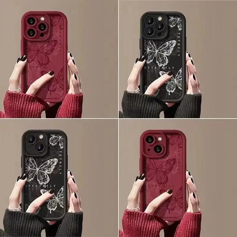 Butterfly Silicone Case for iPhone 16 15 14 13 12 11 Pro Max XS XR 7 8 Plus Shockproof Cover Screen Protector Casing