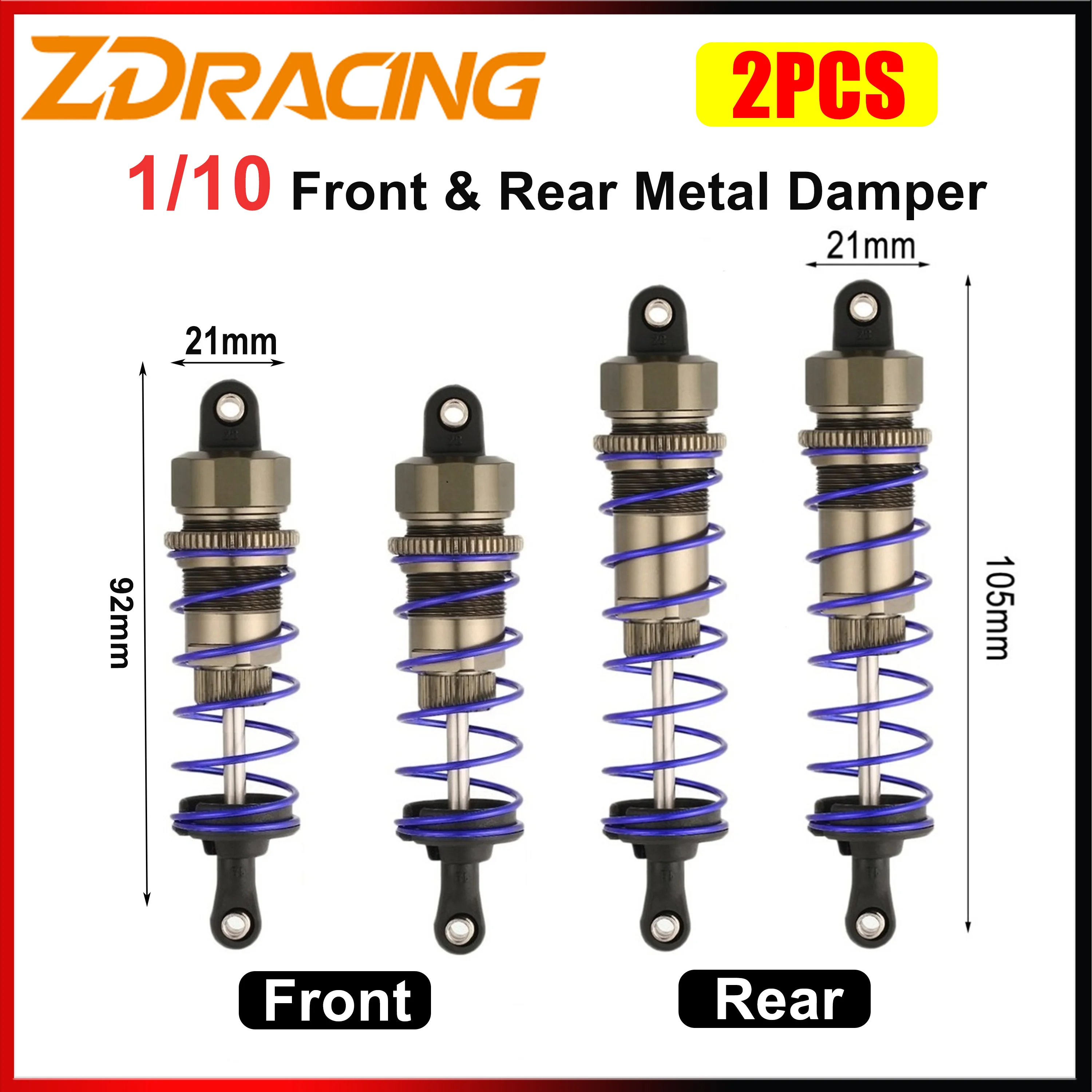 

2 шт. DZ Racing металлический демпфер 92 мм передний 105 мм задний амортизатор подвеска для 1/10 RC автомобиля багги Truggy Truck HSP HPI Redcat