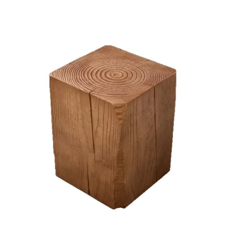 Log pier square solid wood coffee table wabi sand wind old root carving stool retro homestay hotel bedside table