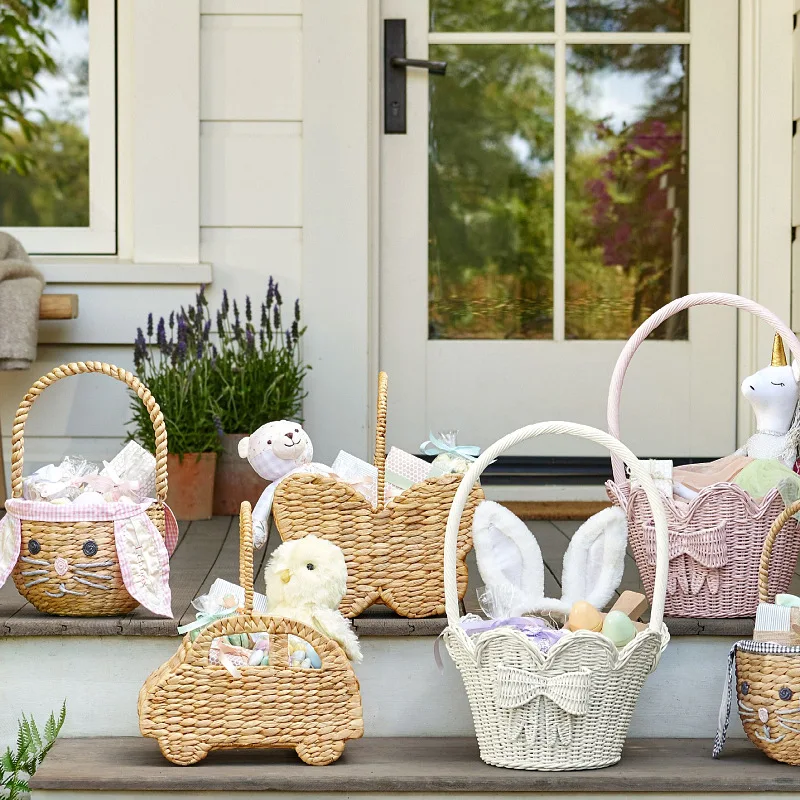 Handwoven Gourd Grass Storage Basket Cute Car Toy Organizer for Kid Flower Picnic Basket with Handle Butterfly Rattan Basket Bag view 5
