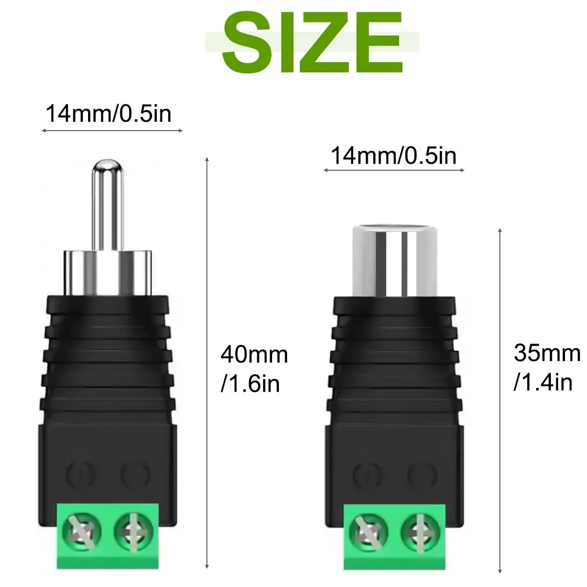 RCA Connector Male Plug Female Jack to AV Screw Terminal Audio/Video Speaker Wire Solderless Converter for CCTV Security Camera
