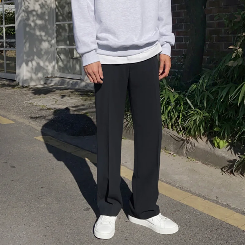 

Loose Men's Wide Leg Suit Pants Casual Long Trousers Spring Autumn Korean Sle Faion Straight Drop Pants Polyester Fiber