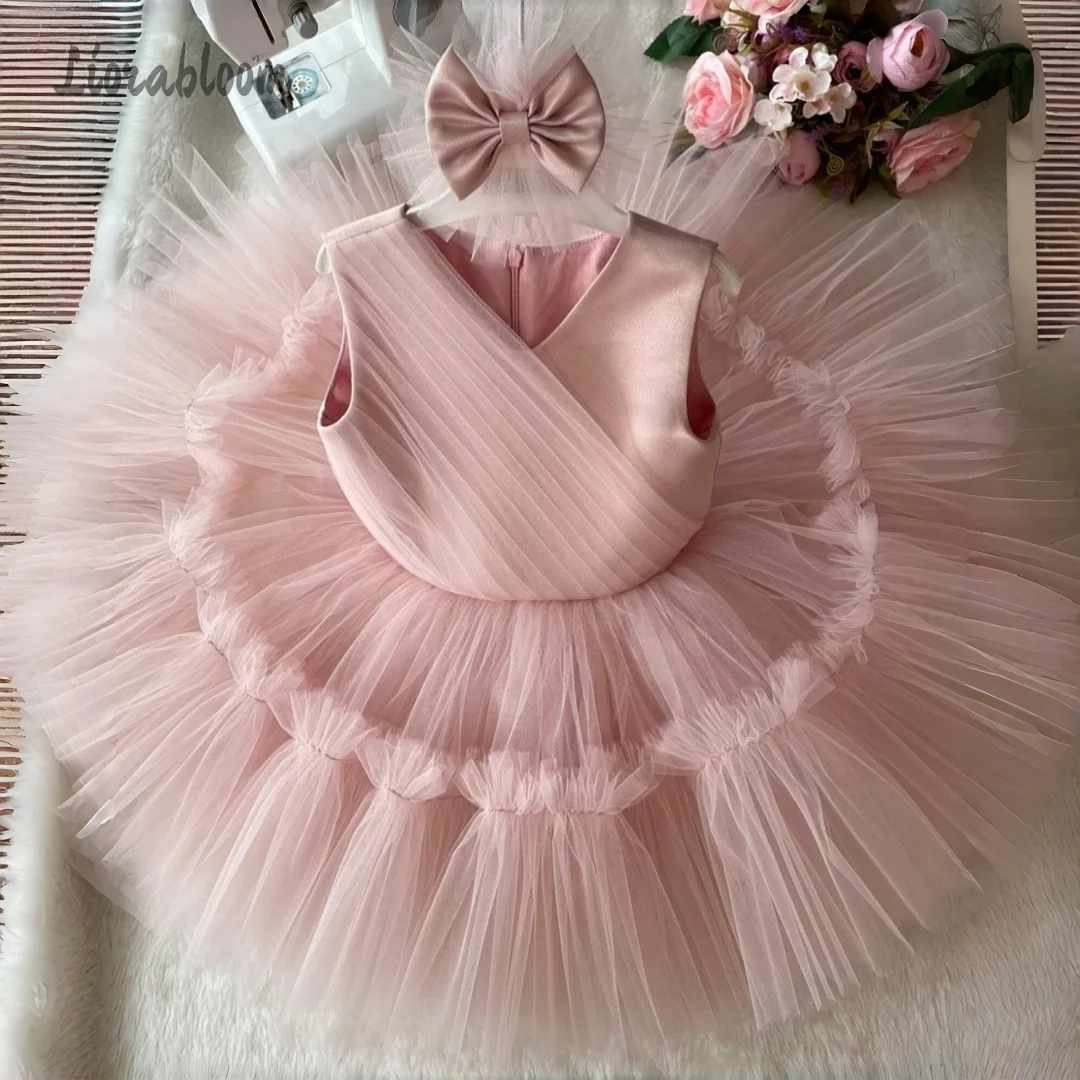 

Customized Flower Girl Dress Multicolors Fluffy Gown V-Neck Tulle Dress Wedding Party Attire свадебное платье