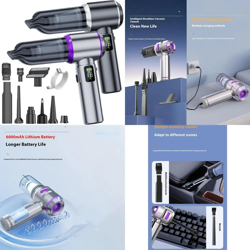 مكنسة كهربائية محمولة 4 في 1 لاسلكية قابلة لإعادة الشحن، شفط قوي 16000 باسكال للسيارات والمكاتب والمنازل