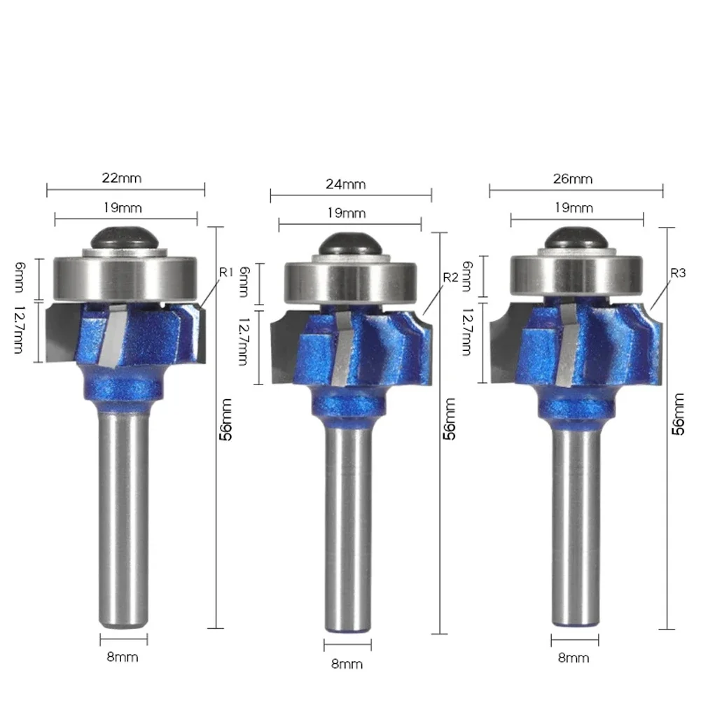 エッジトリミング用木工ルータービット、クラシックカッター、ウッドミリングカッター用ビット、1/4シャンク、4コーナー、1個、r1 r2 r3