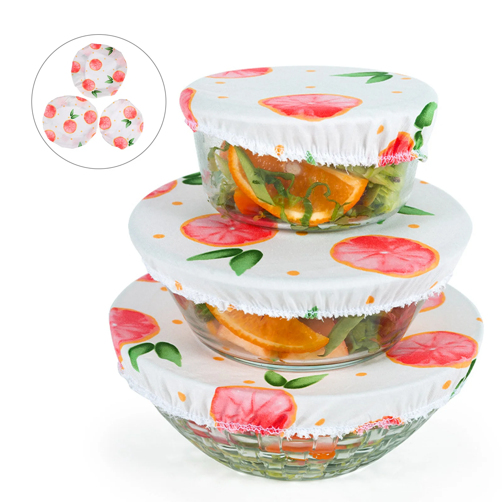 

3Pcs Stretchy Reusable Bowl Covers Eco-Friendly Food Preservation Cloths Cotton Food Wraps Dish Covers Fresh-Keeping Cloth