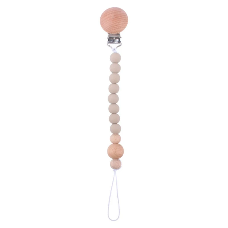 Baby Silicone Beads Pacifier Chain Beech Wooden Clip Newborn Nipple Clip