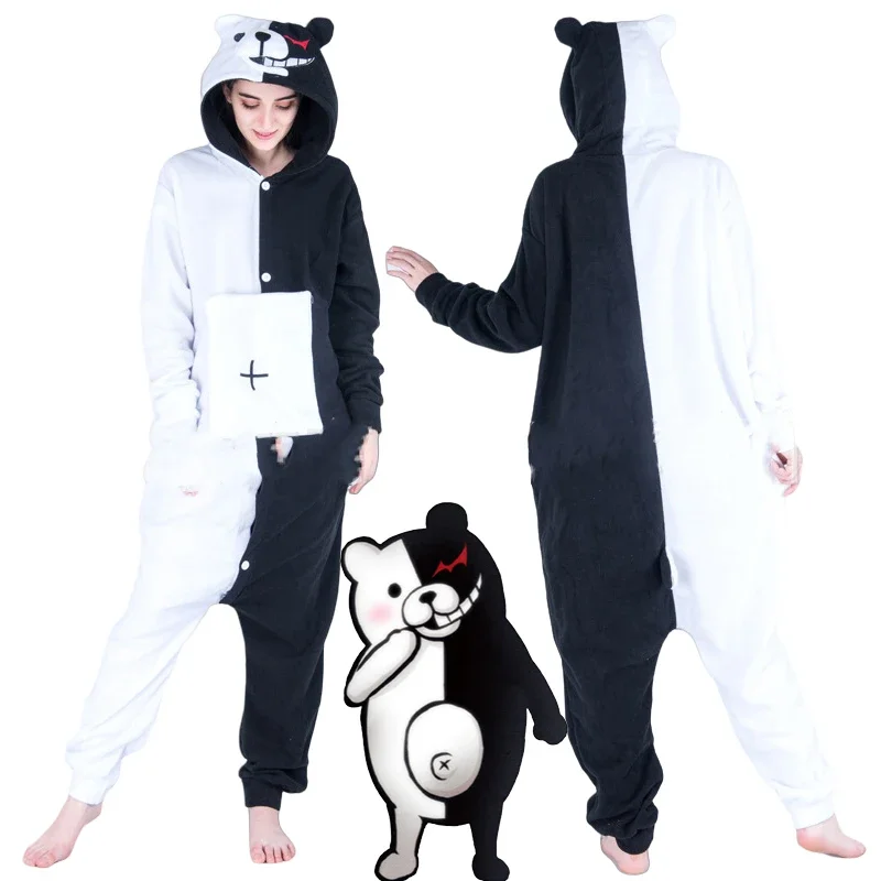 Monokuma Cosplay Anime Danganronpa Monokuma Cosplay Costume Pajama Adult Unisex Onesie Kumamon Gloomy Bear Sleepwear Pyjamas