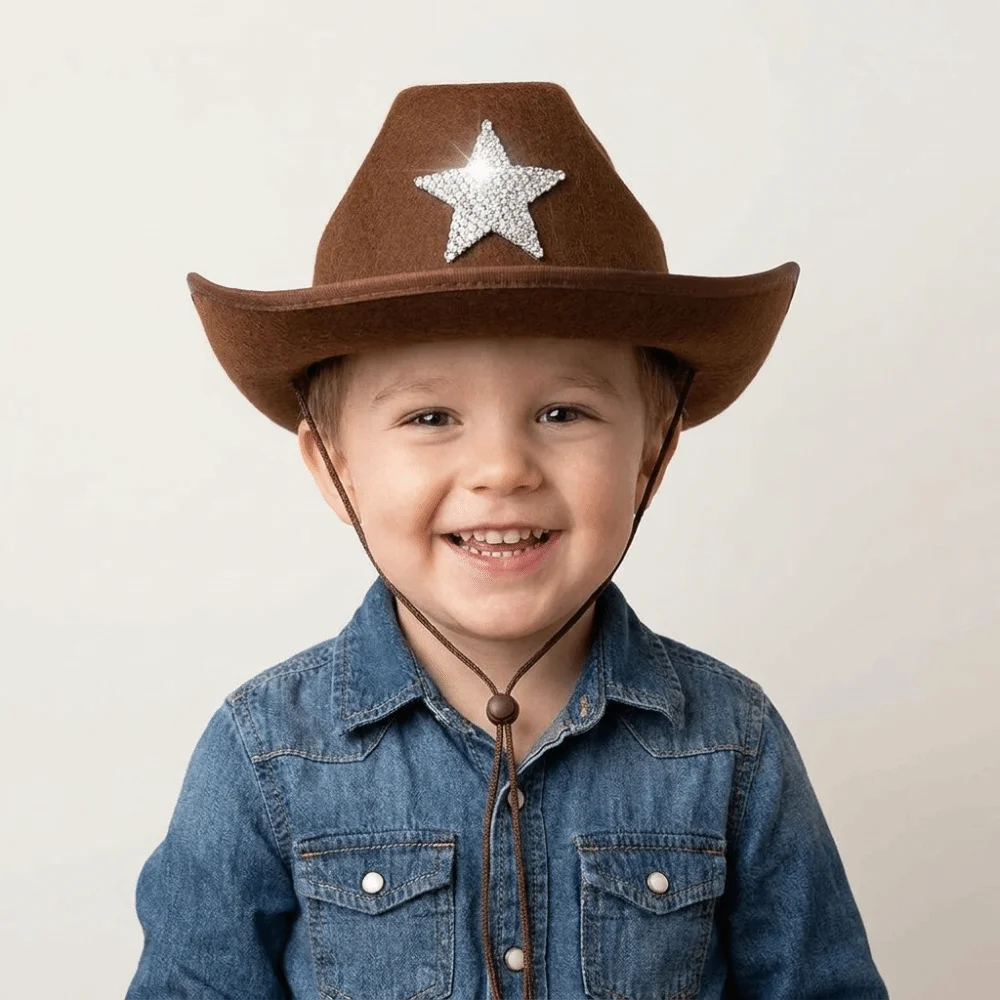 

Retro Sparkling Western Cowboy Hat Star Rhinestone Summer Sun Hat Knight Hat Wide Brim Kids Bucket Hat Travel