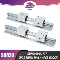 MHCN 2PCS Linear Guide Rails SBR20 200-950mm + 4PCS SBR20UU SBR20LUU Bearing Blocks Smooth Motion for DIY Mills CNC Parts